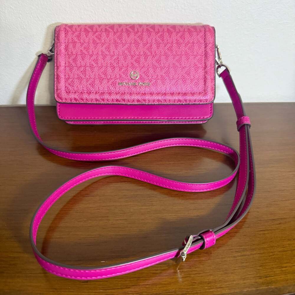 Michael Kors Jet Set Travel Logo Crossbody Wallet Bag Pink - Picture 2 of 10
